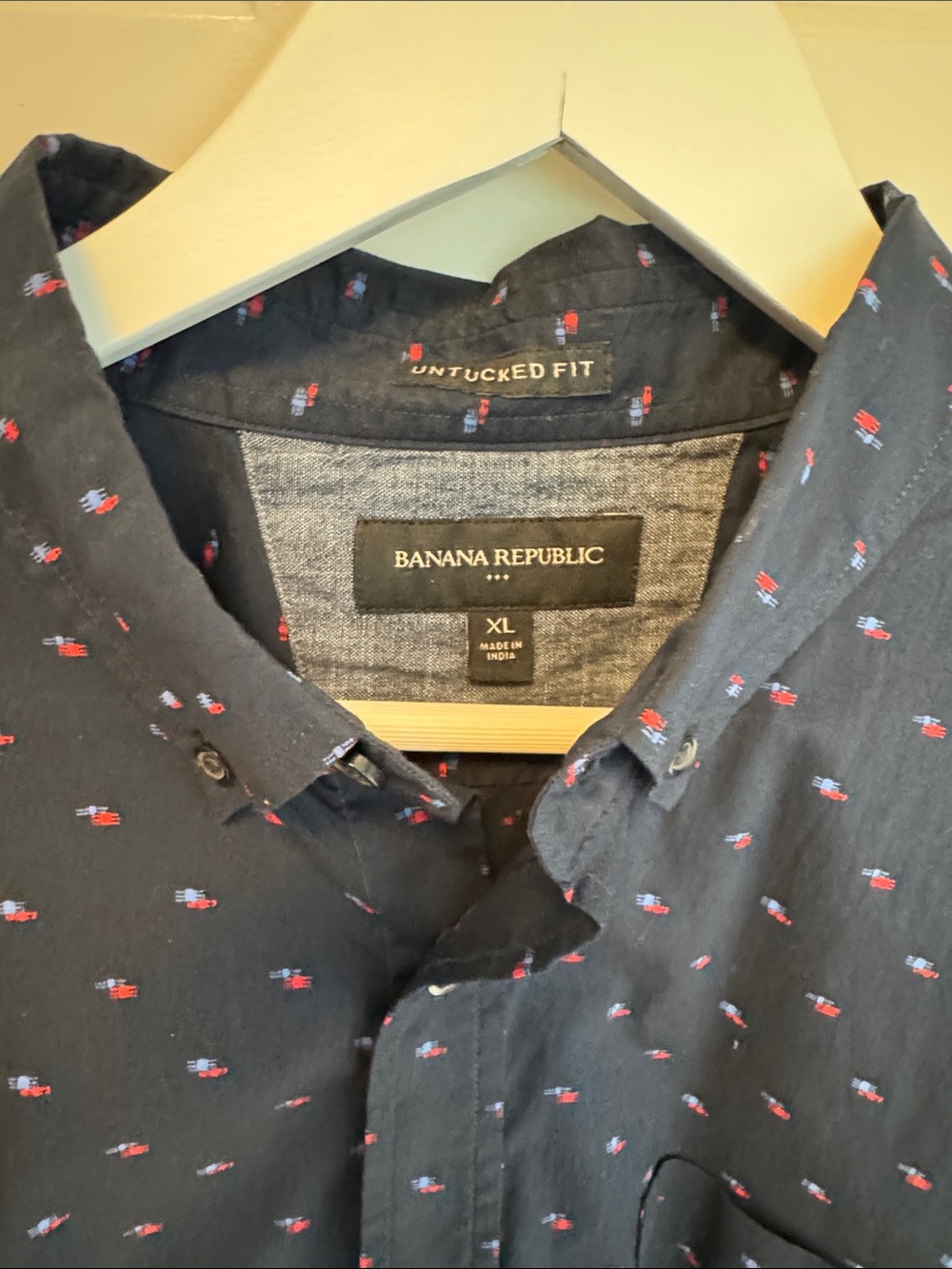 Banana Republic Navy Button-Down Shirt with Red Micro Motif - Picture 2 of 4